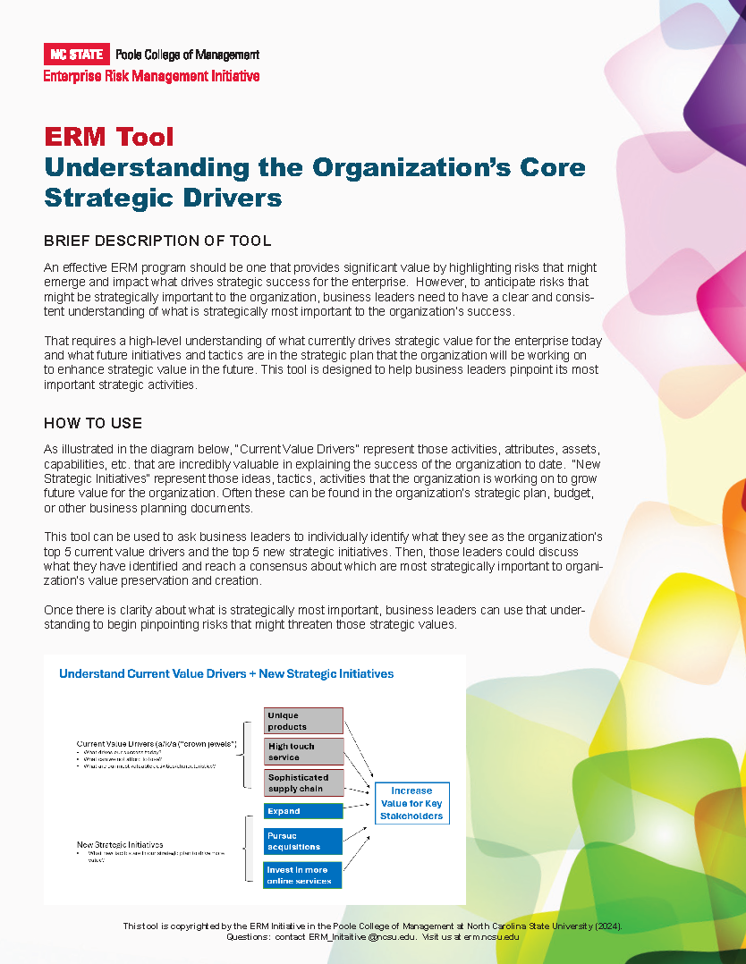 ERM Tool: 
 Understanding the Organization's Core Strategic Drivers