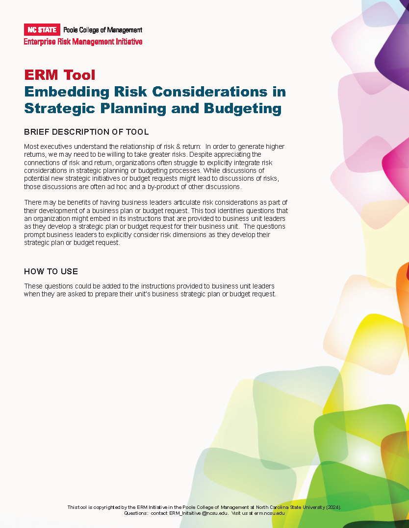 Embedding Risk Considerations in Strategic Planning and Budgeting