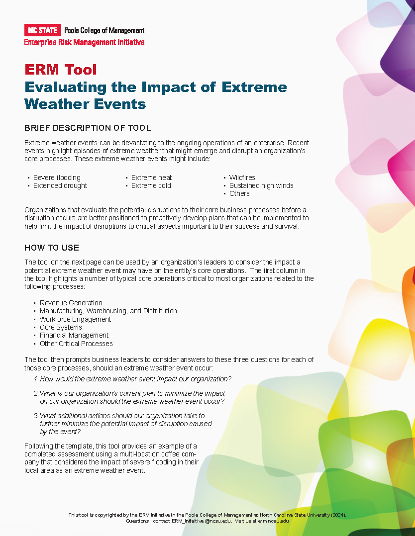 Cover of ERM Tool Evaluating the Impact of Extreme Weather Events