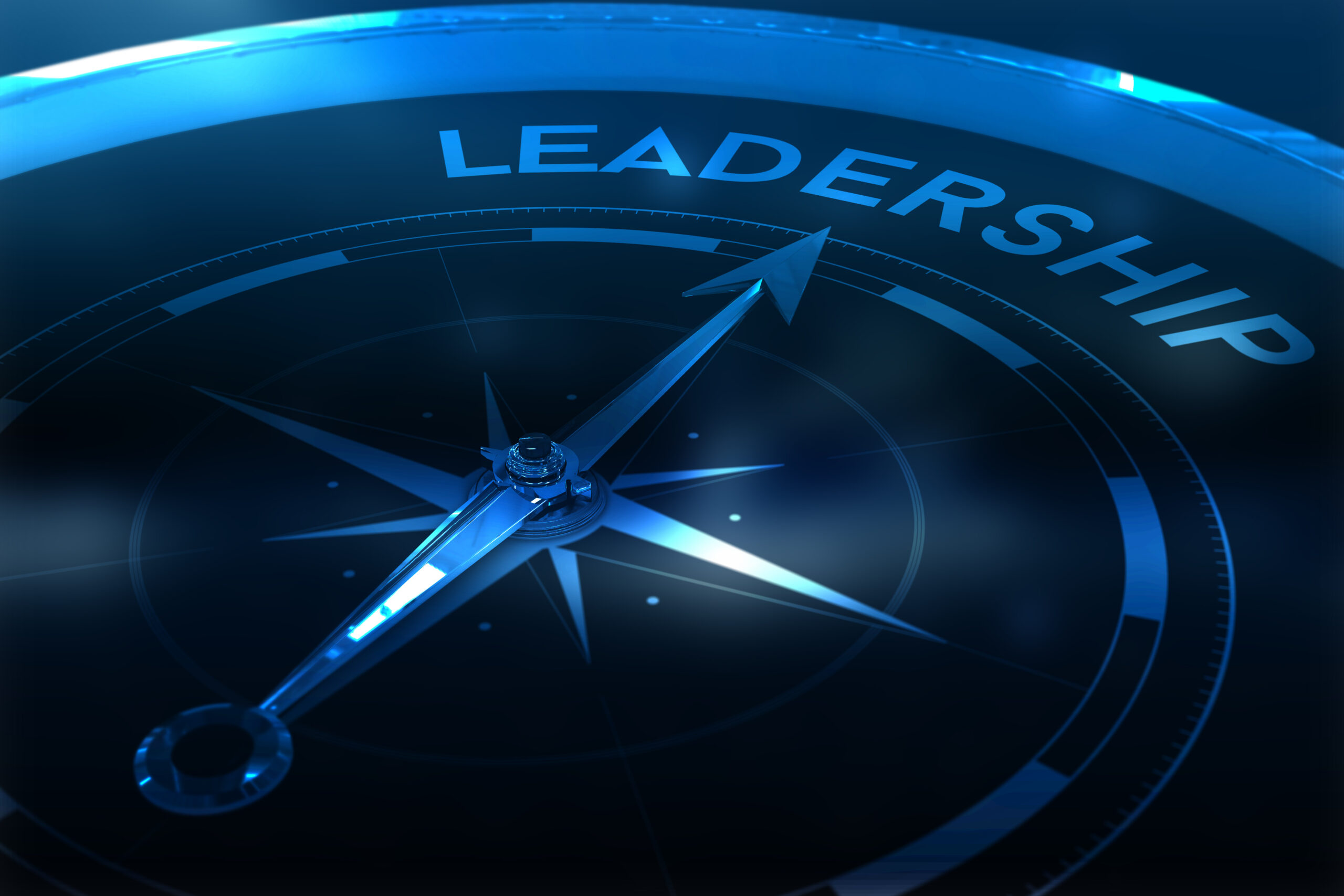 Compass pointing to leadership against purple vignette